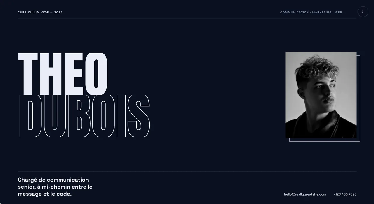 Screenshot of Theo Dubois, an online resume hosted on Supadrop