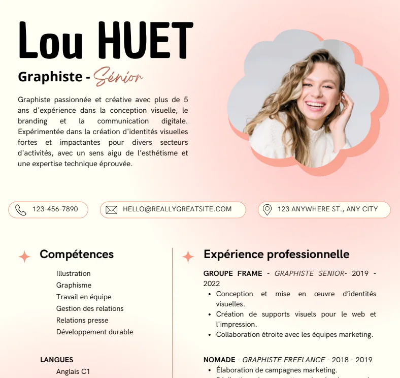 Screenshot of Lou Huet, a pdf resume hosted on Supadrop