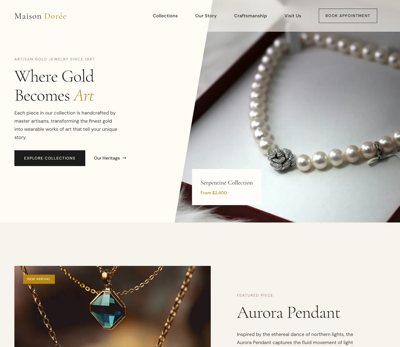 Screenshot of Maison Dorée, a jewellery boutique hosted on Supadrop