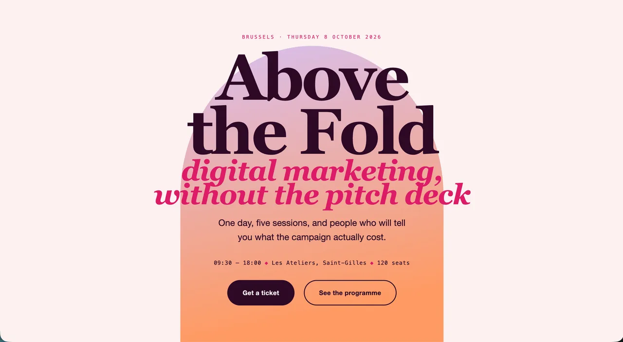 Screenshot of Above the Fold, a meetup page hosted on Supadrop