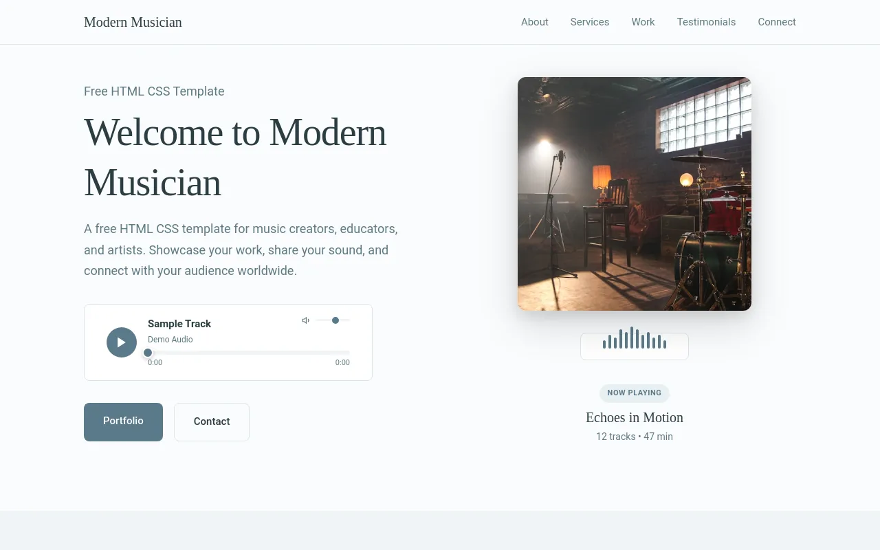 Screenshot of Modern Musician, a musician website hosted on Supadrop